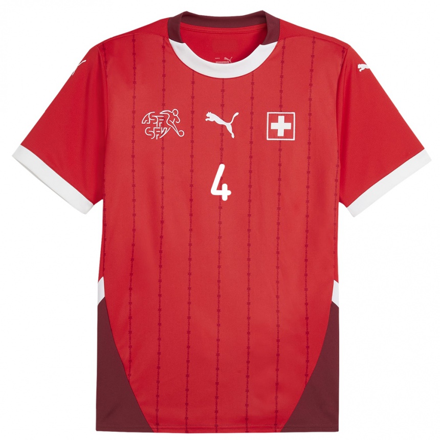 Women Football Switzerland Nico Elvedi #4 Red Home Jersey 24-26 T-Shirt Za