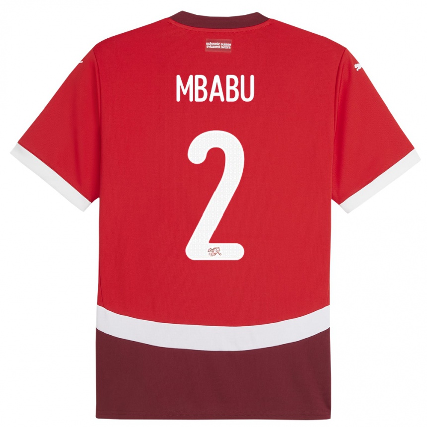 Women Football Switzerland Kevin Mbabu #2 Red Home Jersey 24-26 T-Shirt Za