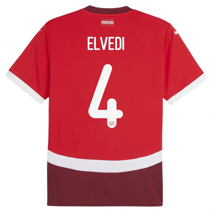 Women Football Switzerland Nico Elvedi #4 Red Home Jersey 24-26 T-Shirt Za