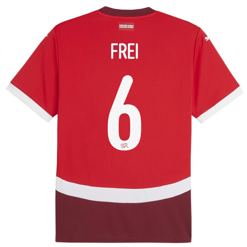 Women Football Switzerland Fabian Frei #6 Red Home Jersey 24-26 T-Shirt Za