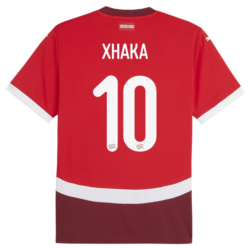 Women Football Switzerland Granit Xhaka #10 Red Home Jersey 24-26 T-Shirt Za