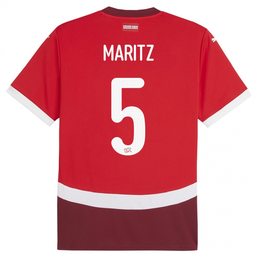 Women Football Switzerland Noelle Maritz #5 Red Home Jersey 24-26 T-Shirt Za