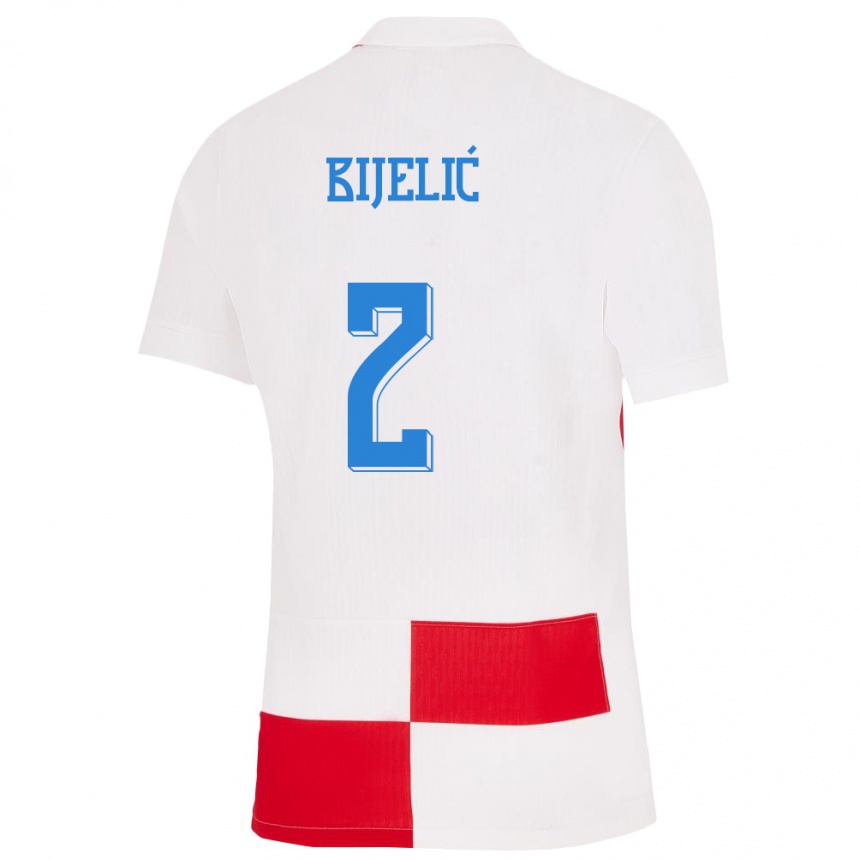 Women Football Croatia Dario Bijelic #2 White Red Home Jersey 24-26 T-Shirt Za