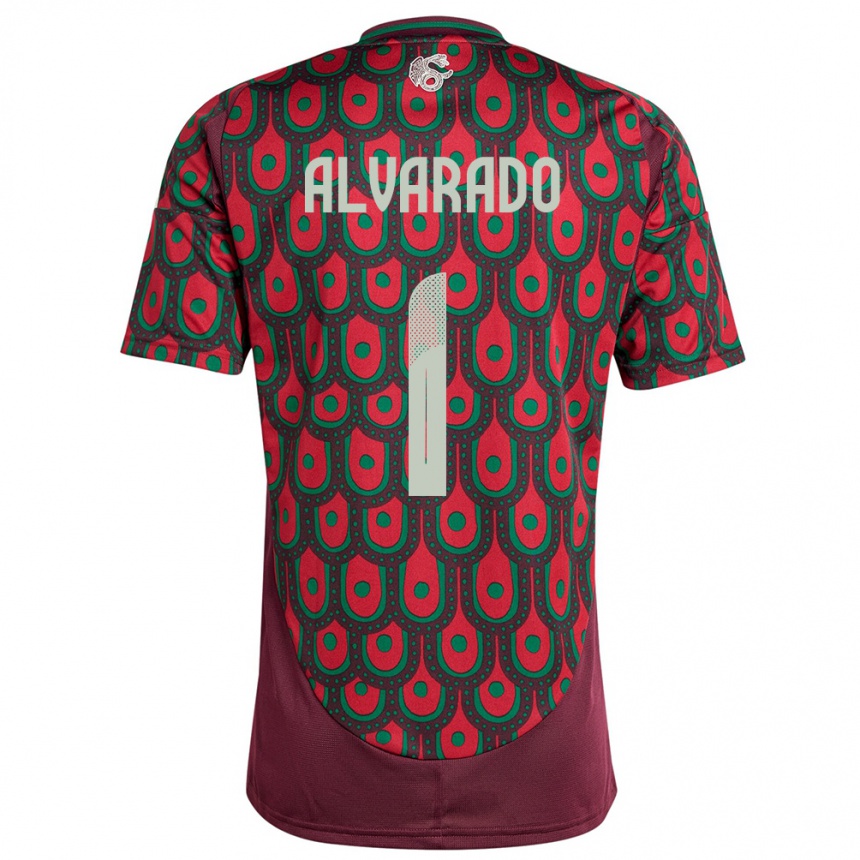 Women Football Mexico Emily Alvarado #1 Maroon Home Jersey 24-26 T-Shirt Za