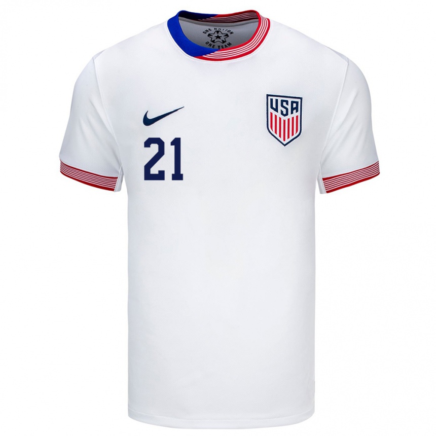 Women Football United States Timothy Weah #21 White Home Jersey 24-26 T-Shirt Za