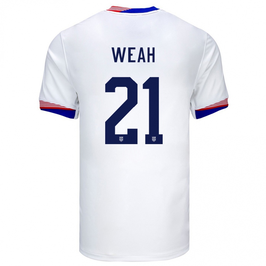 Women Football United States Timothy Weah #21 White Home Jersey 24-26 T-Shirt Za