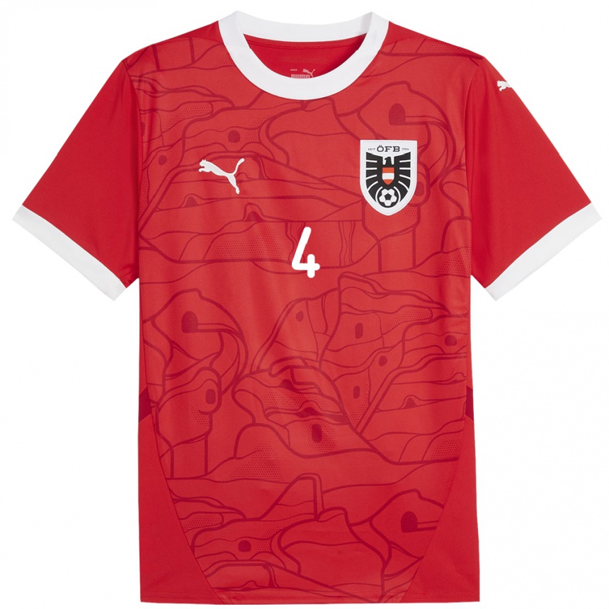 Women Football Austria Pascal Estrada #4 Red Home Jersey 24-26 T-Shirt Za