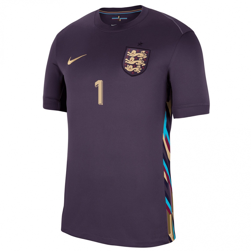 Women Football England Mary Earps #1 Dark Raisin Away Jersey 24-26 T-Shirt Za