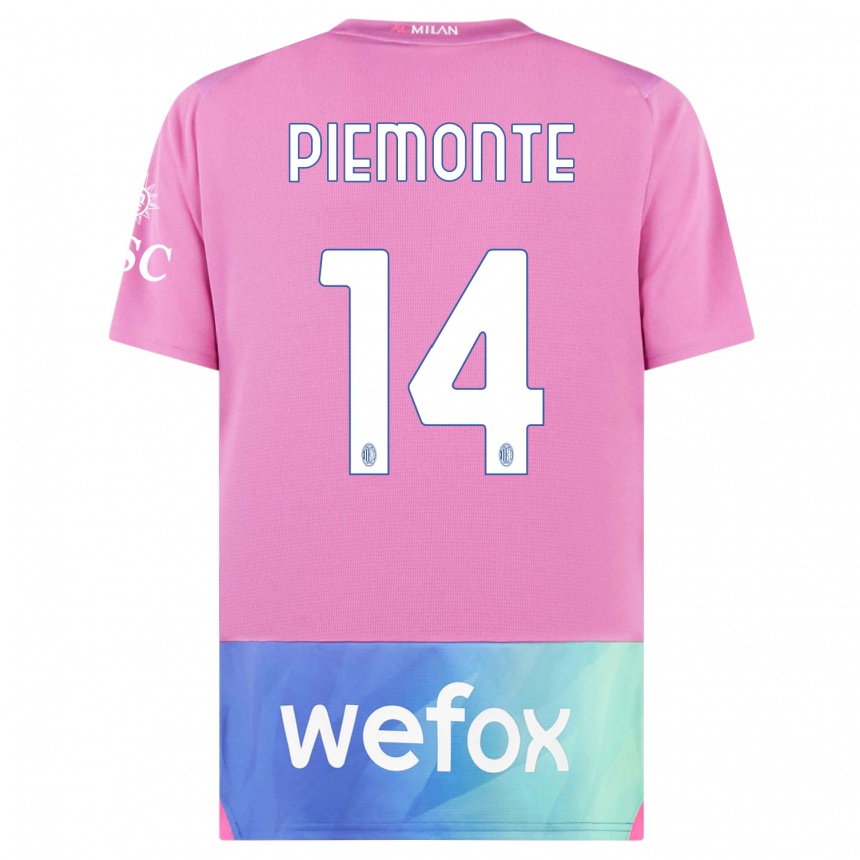 Kids  Martina Piemonte #14 Pink Purple Third Jersey 2023/24 T-Shirt Za