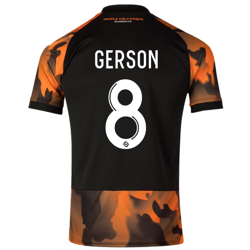 Men  Gerson #8 Black Orange Third Jersey 2023/24 T-Shirt Za