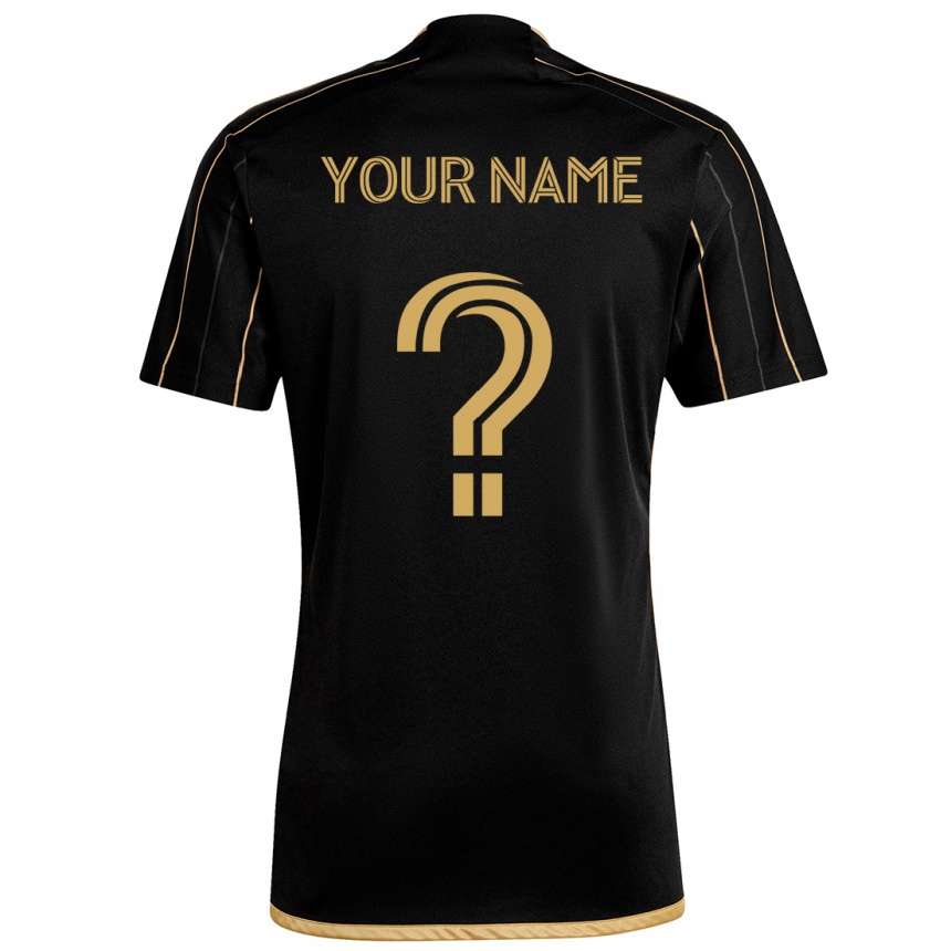 Kids Football Your Name #0 Black Gold Home Jersey 2024/25 T-Shirt Za