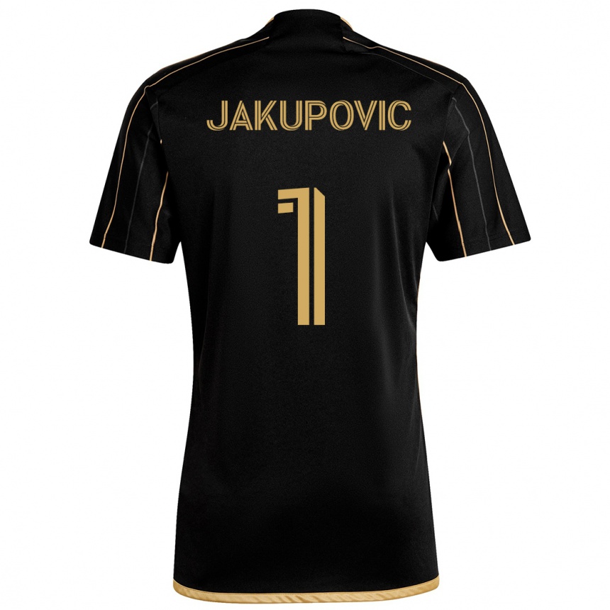 Kids Football Eldin Jakupović #1 Black Gold Home Jersey 2024/25 T-Shirt Za