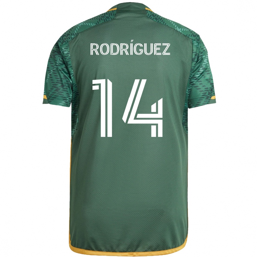 Kids Football Jonathan Rodríguez #14 Green Orange Home Jersey 2024/25 T-Shirt Za