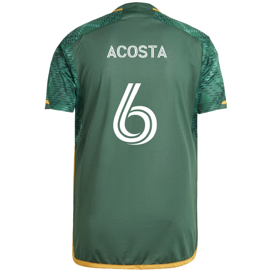 Kids Football Bryan Acosta #6 Green Orange Home Jersey 2024/25 T-Shirt Za