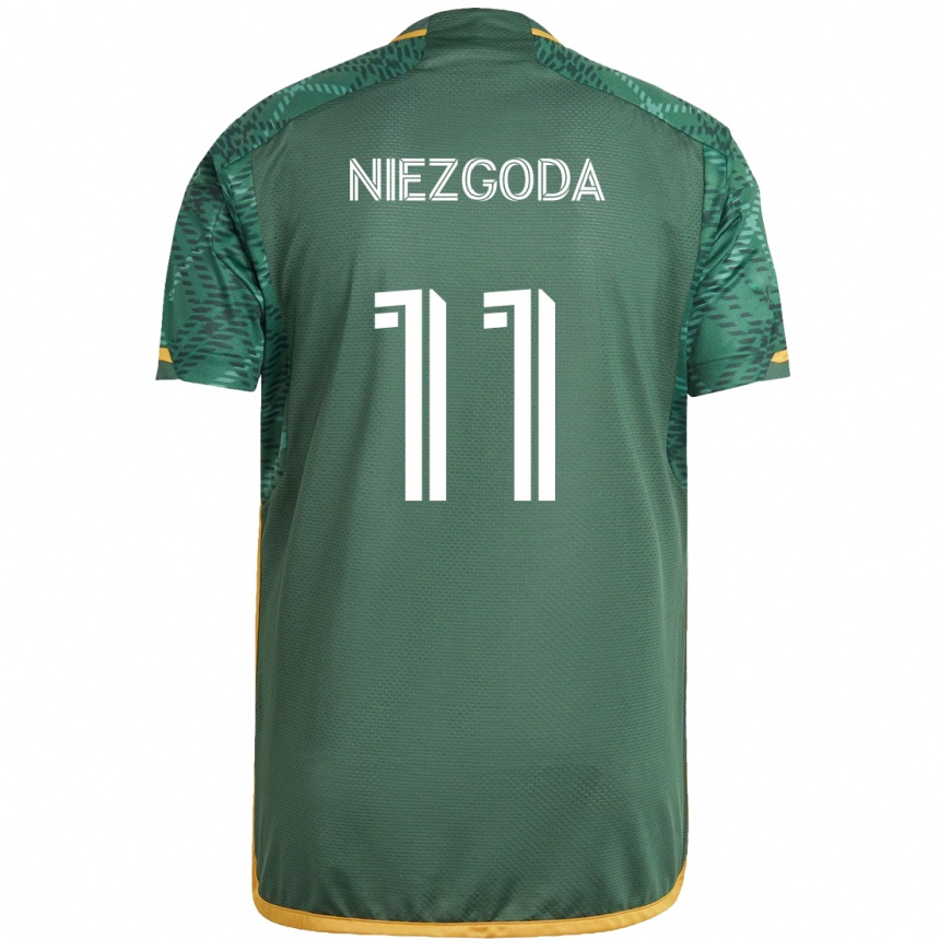 Kids Football Jaroslaw Niezgoda #11 Green Orange Home Jersey 2024/25 T-Shirt Za