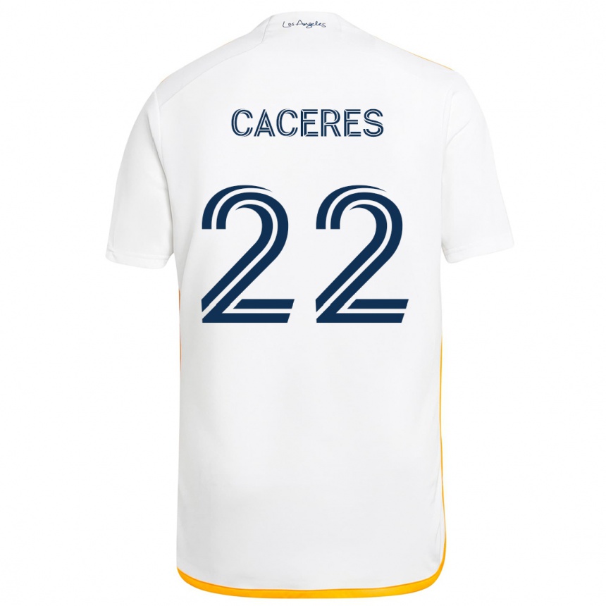 Kids Football Martín Cáceres #22 White Yellow Home Jersey 2024/25 T-Shirt Za