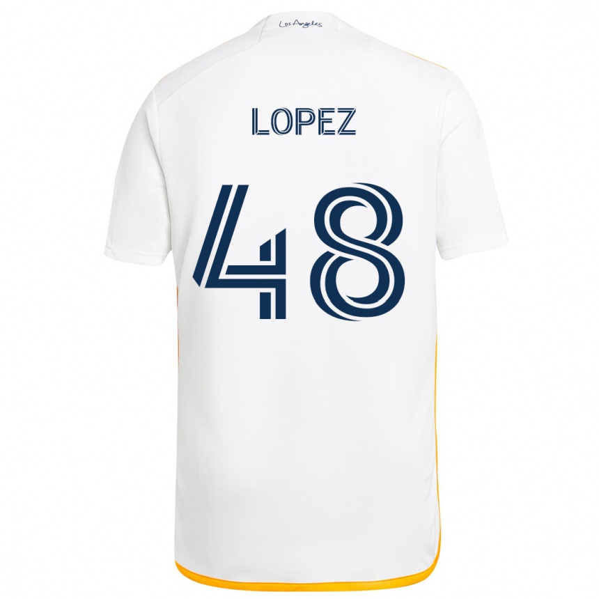 Kids Football Diego López #48 White Yellow Home Jersey 2024/25 T-Shirt Za