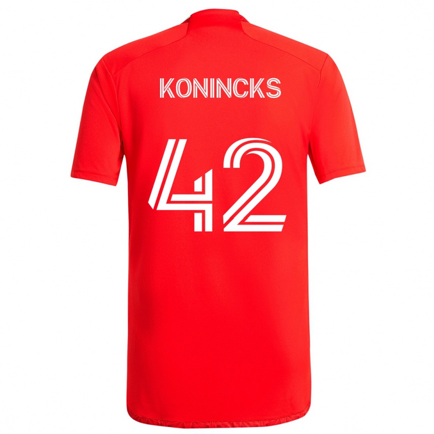 Kids Football Diego Konincks #42 Red White Home Jersey 2024/25 T-Shirt Za