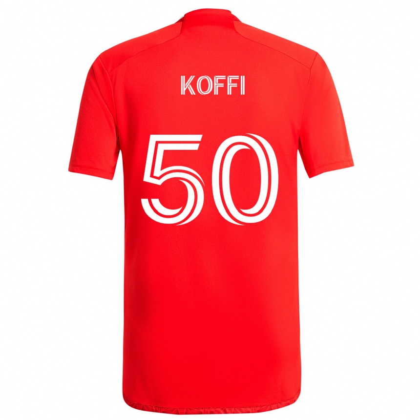 Kids Football Christian Koffi #50 Red White Home Jersey 2024/25 T-Shirt Za