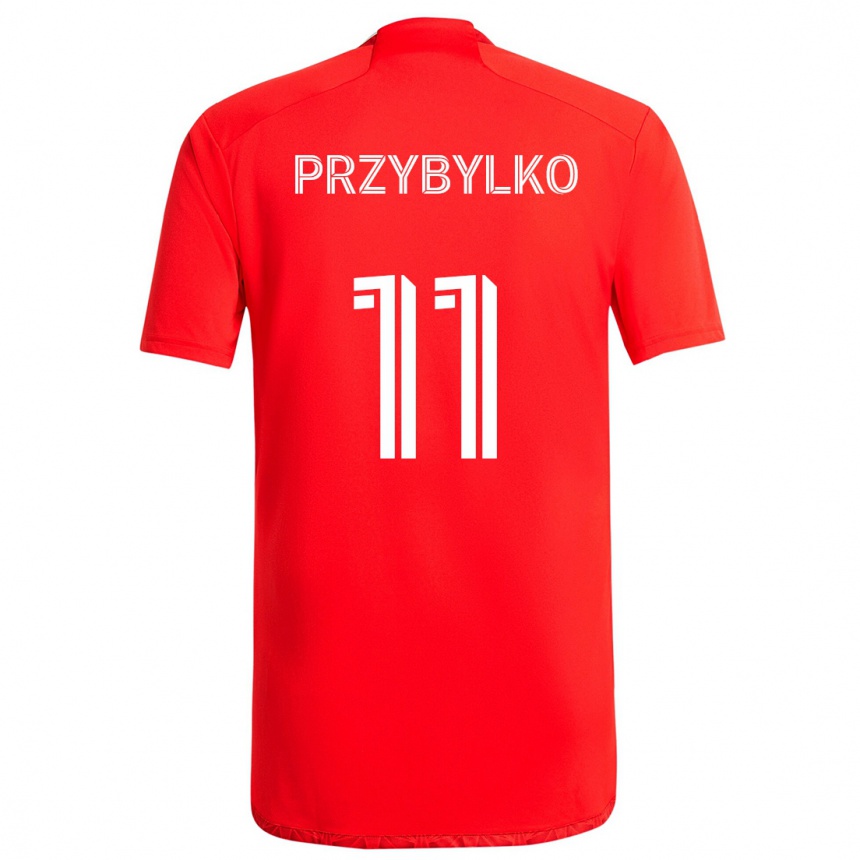 Kids Football Kacper Przybylko #11 Red White Home Jersey 2024/25 T-Shirt Za