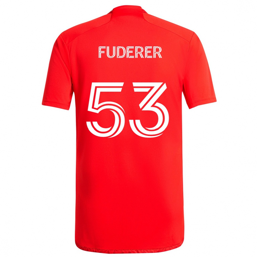 Kids Football Jake Fuderer #53 Red White Home Jersey 2024/25 T-Shirt Za