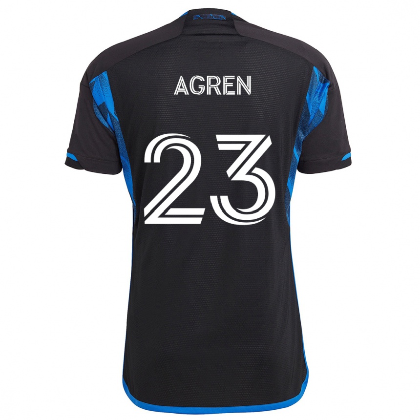 Kids Football Oskar Agren #23 Blue Black Home Jersey 2024/25 T-Shirt Za