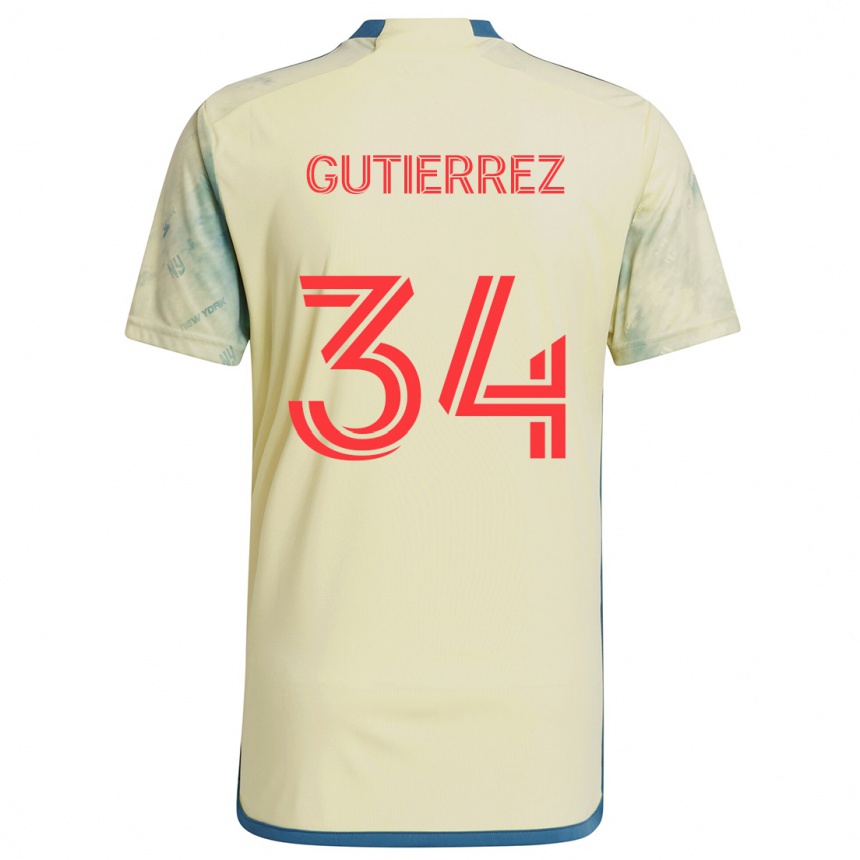 Kids Football Juan Gutierrez #34 Yellow Red Blue Home Jersey 2024/25 T-Shirt Za