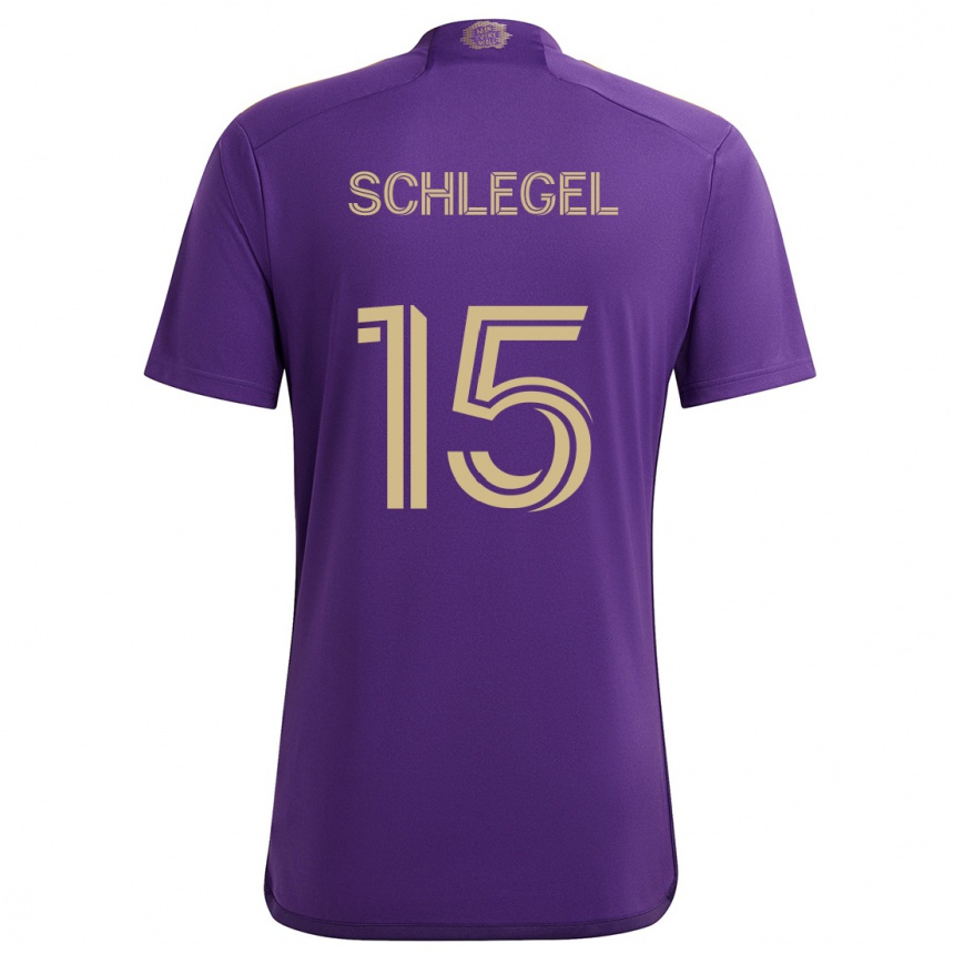 Kids Football Rodrigo Schlegel #15 Purple Yellow Home Jersey 2024/25 T-Shirt Za