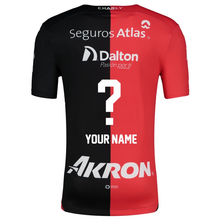 Kids Football Your Name #0 Red Black Home Jersey 2024/25 T-Shirt Za