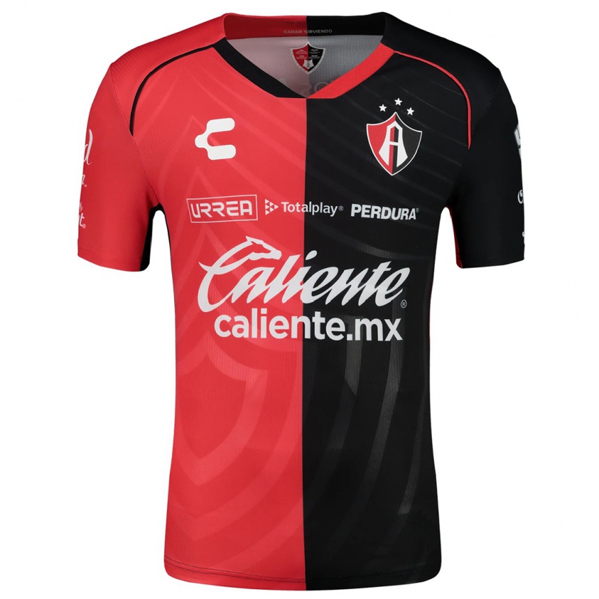 Kids Football Víctor Ríos #185 Red Black Home Jersey 2024/25 T-Shirt Za