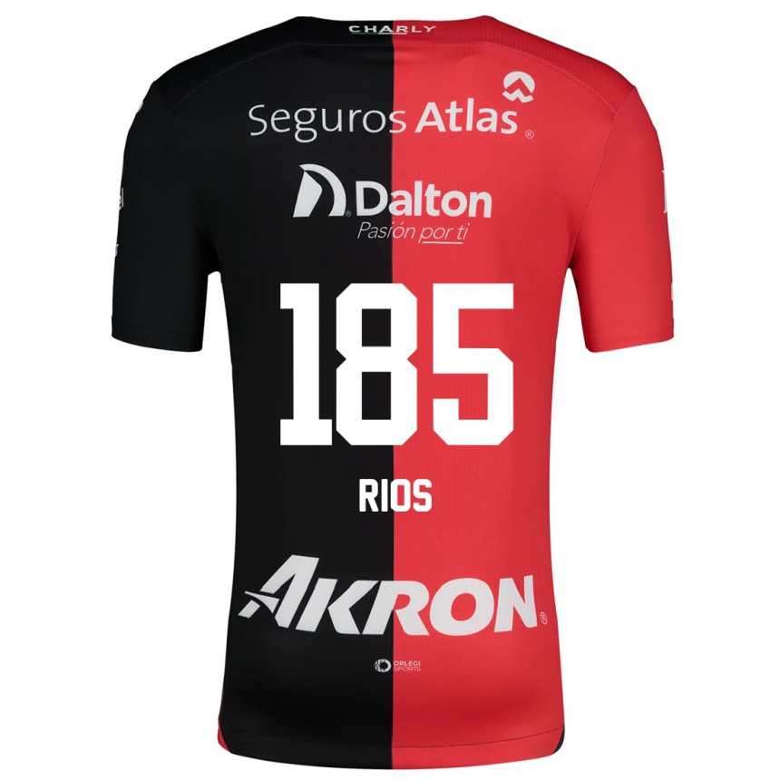 Kids Football Víctor Ríos #185 Red Black Home Jersey 2024/25 T-Shirt Za