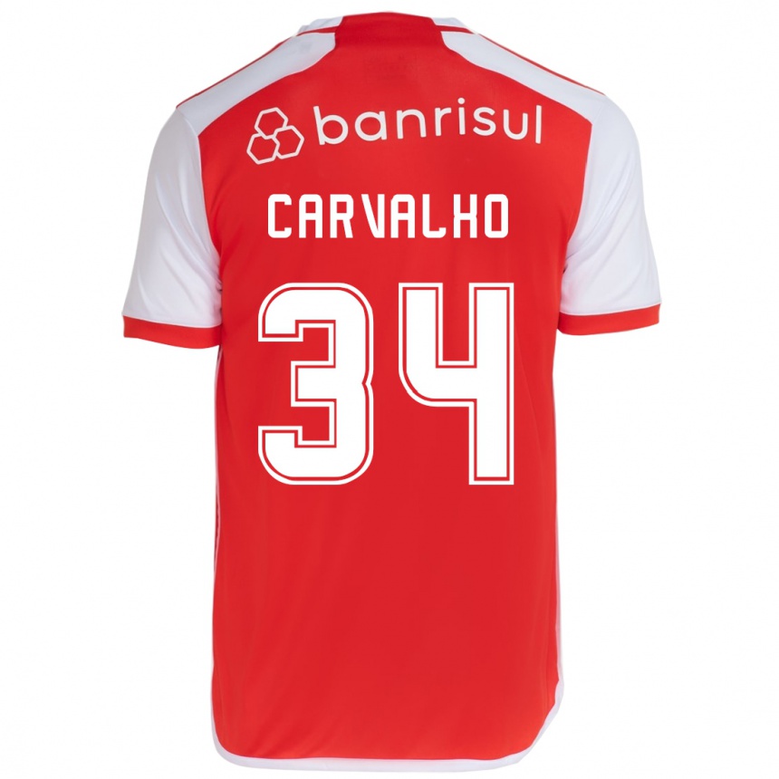 Kids Football Gabriel Carvalho #34 Red White Home Jersey 2024/25 T-Shirt Za