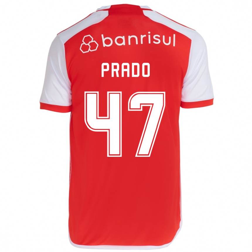 Kids Football Gustavo Prado #47 Red White Home Jersey 2024/25 T-Shirt Za