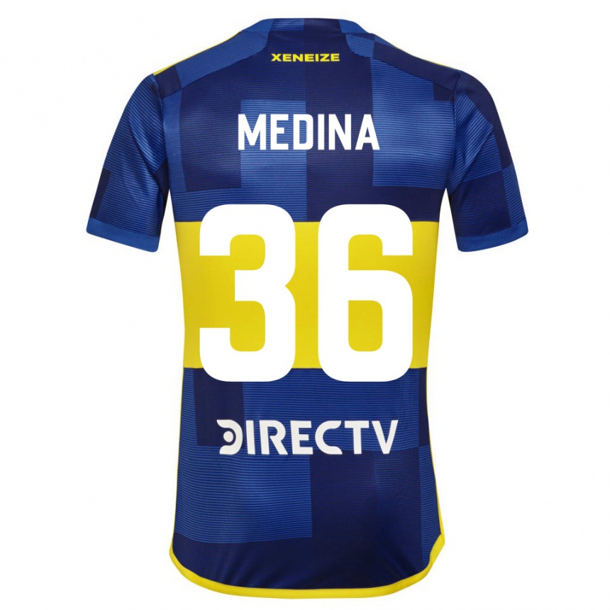 Kids Football Cristian Medina #36 Blue Yellow Home Jersey 2024/25 T-Shirt Za