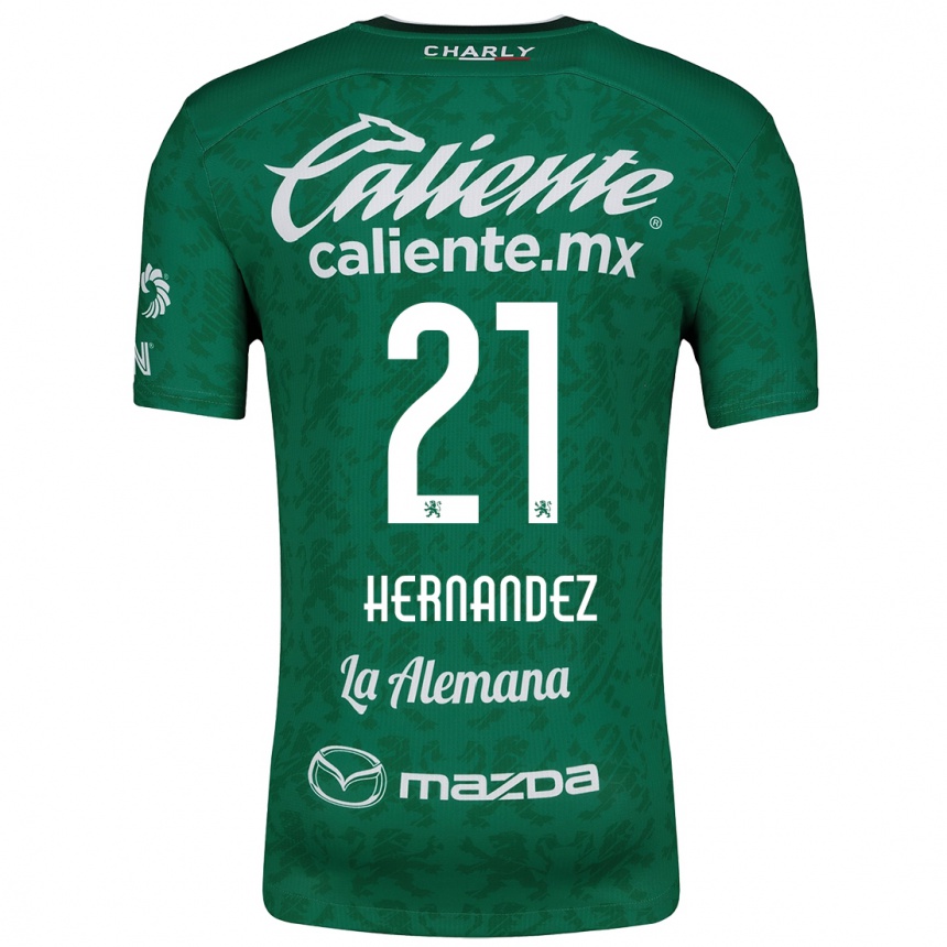 Kids Football Alexa Hernández #21 Green White Home Jersey 2024/25 T-Shirt Za