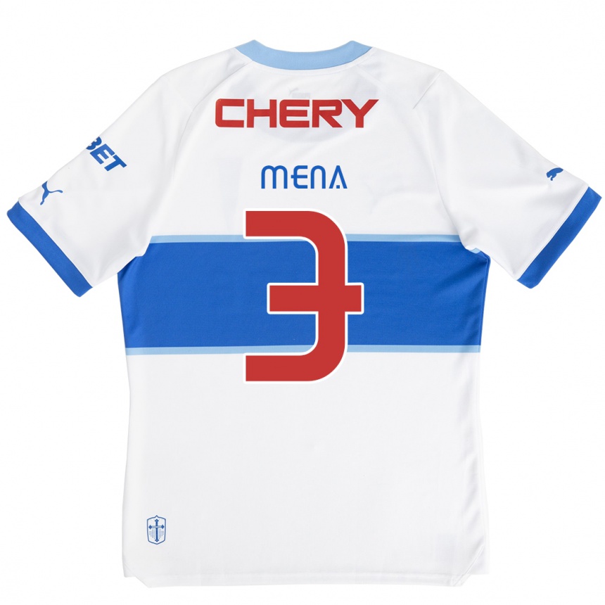 Kids Football Eugenio Mena #3 White Blue Home Jersey 2024/25 T-Shirt Za