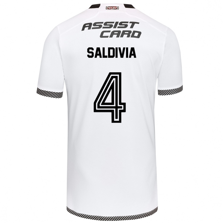 Kids Football Alan Saldivia #4 White Black Home Jersey 2024/25 T-Shirt Za