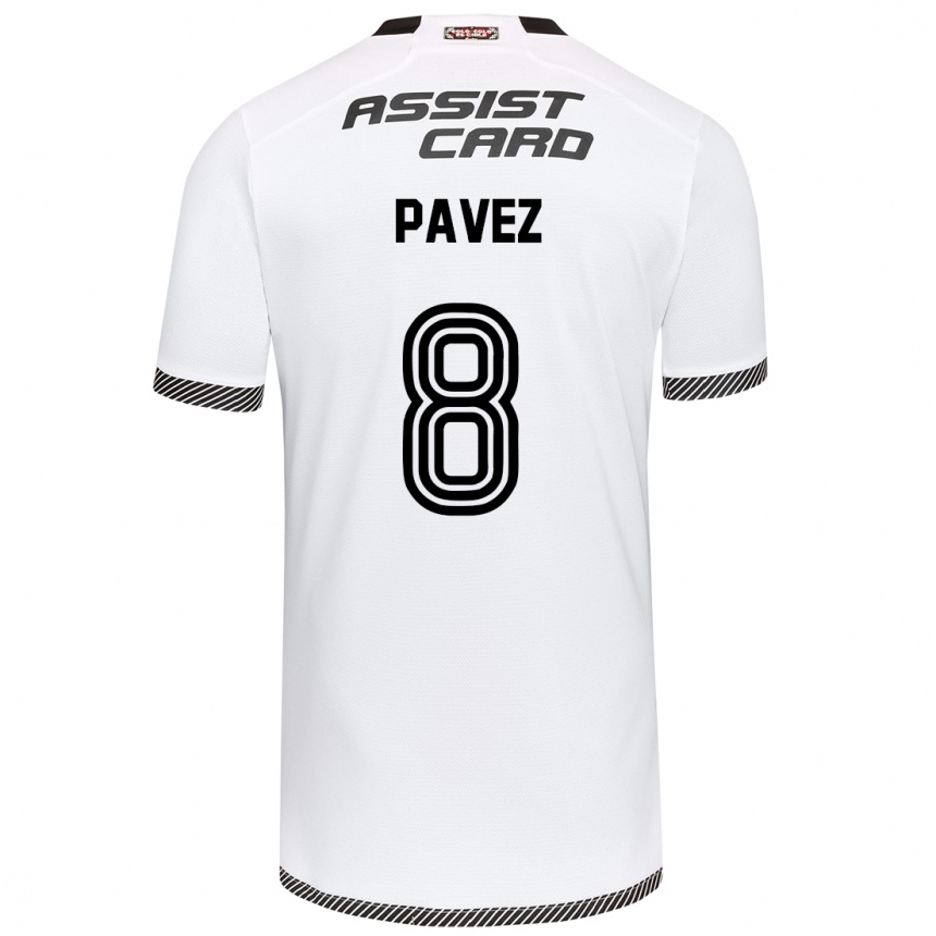 Kids Football Esteban Pavez #8 White Black Home Jersey 2024/25 T-Shirt Za