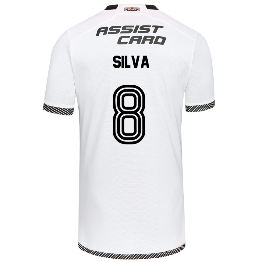 Kids Football Bastián Silva #8 White Black Home Jersey 2024/25 T-Shirt Za