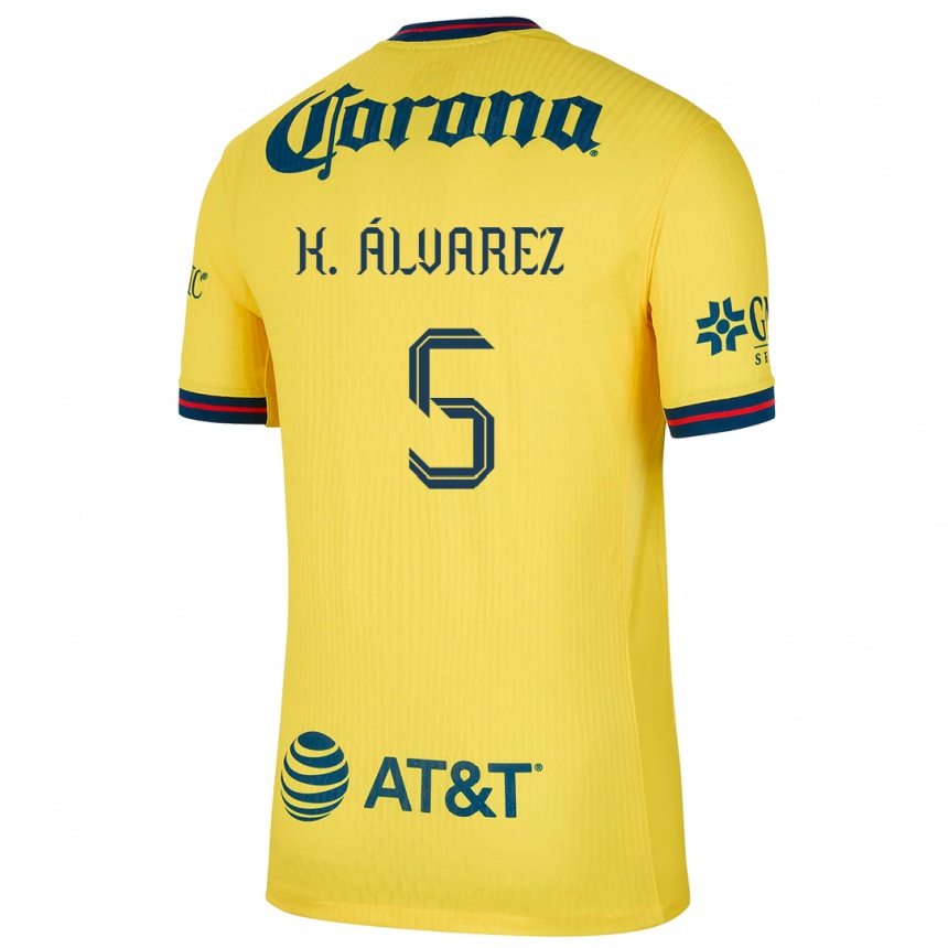 Kids Football Kevin Álvarez #5 Yellow Blue Home Jersey 2024/25 T-Shirt Za