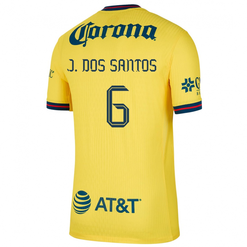 Kids Football Jonathan Dos Santos #6 Yellow Blue Home Jersey 2024/25 T-Shirt Za