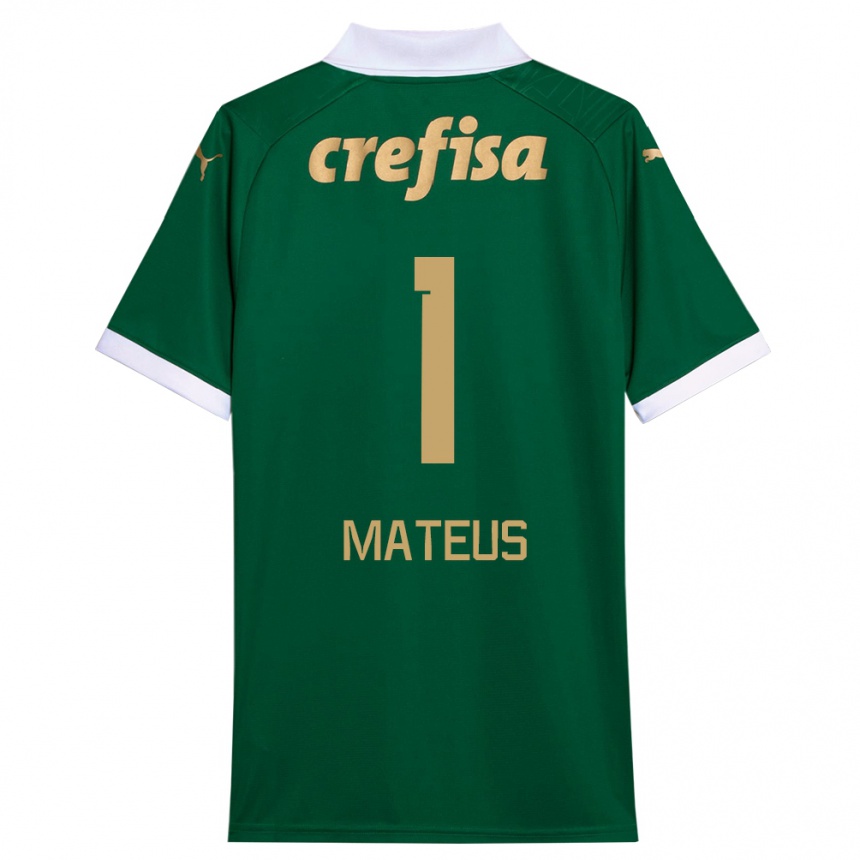 Kids Football Mateus #1 Green White Home Jersey 2024/25 T-Shirt Za