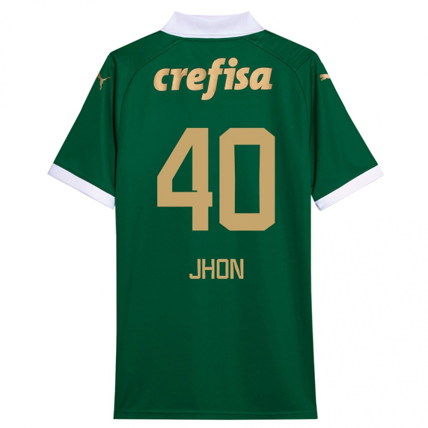 Kids Football Jhon Jhon #40 Green White Home Jersey 2024/25 T-Shirt Za