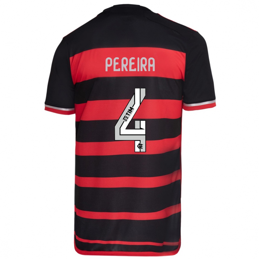 Kids Football Léo Pereira #4 Red Black Home Jersey 2024/25 T-Shirt Za