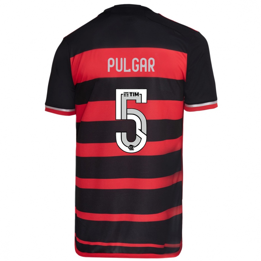 Kids Football Erick Pulgar #5 Red Black Home Jersey 2024/25 T-Shirt Za