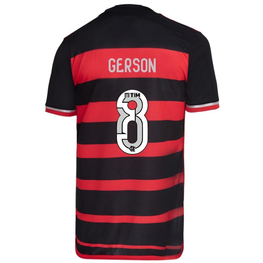 Kids Football Gerson #8 Red Black Home Jersey 2024/25 T-Shirt Za