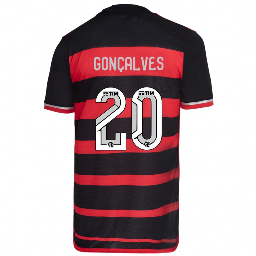 Kids Football Matheus Gonçalves #20 Red Black Home Jersey 2024/25 T-Shirt Za