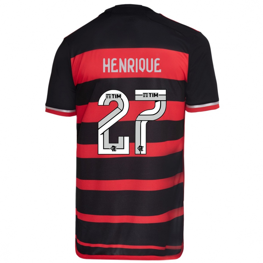 Kids Football Bruno Henrique #27 Red Black Home Jersey 2024/25 T-Shirt Za