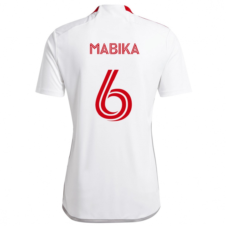 Kids Football Aimé Mabika #6 White Red Away Jersey 2024/25 T-Shirt Za