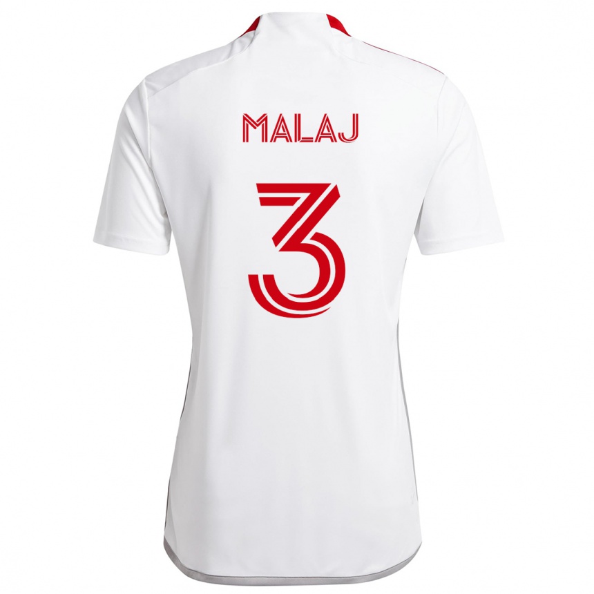 Kids Football Albert Malaj #3 White Red Away Jersey 2024/25 T-Shirt Za